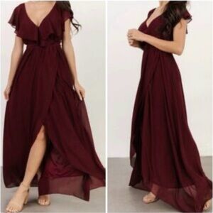 NWT Baltic Born Katya Ruffle Maxi Dress in Mulberry Red SIZE S